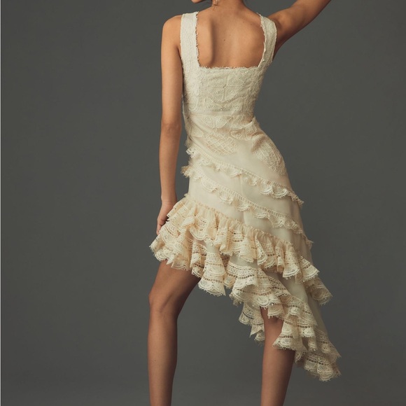 Geisha Designs Square-Neck Ruffled Asymmetrical Lace Dress - Picture 4 of 4